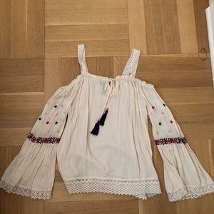 Long sleeve off the shoulder Aqua shirt Small